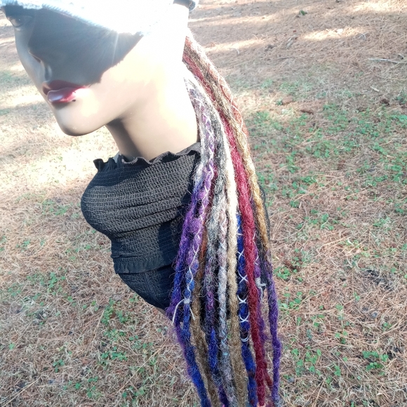 Platinum blonde rainbow ombre dreadlock extensions - Picture 2 of 9